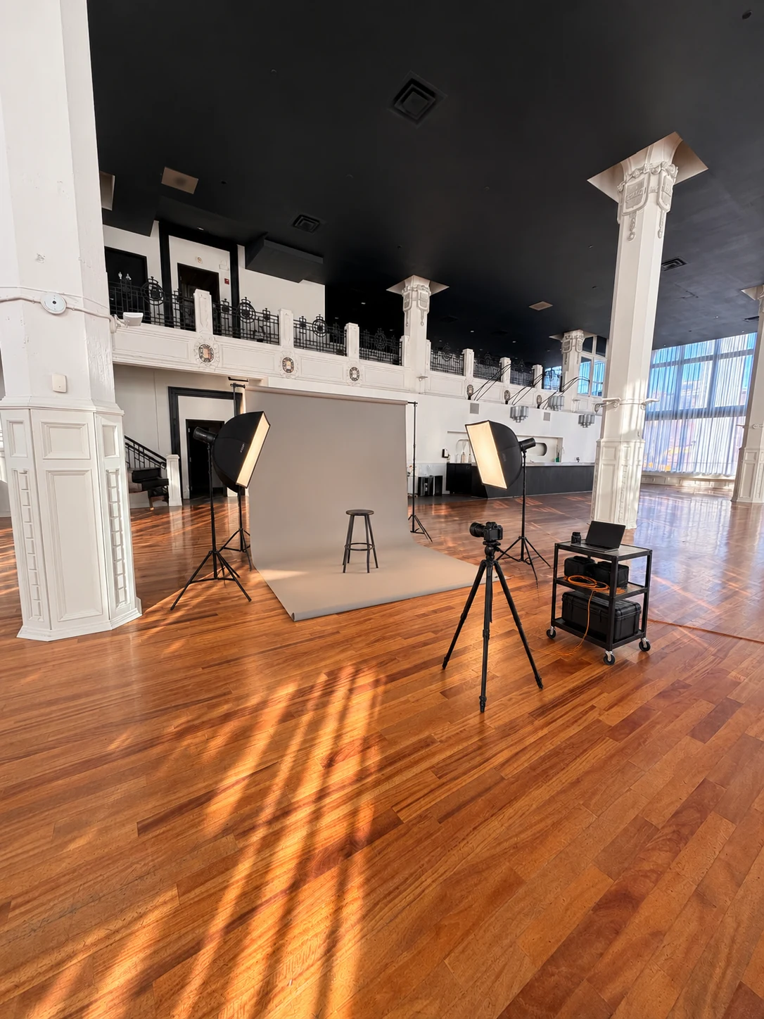 Actual Lumen space AI-staged for Photography & film; conceptual furniture and props